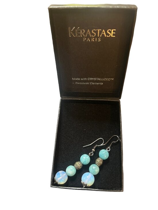 Kérastase Paris Swarovski Jewelry - Kérastase Paris Swarovski Elements Blue Opaline Beaded Drop Earrings Vintage Box